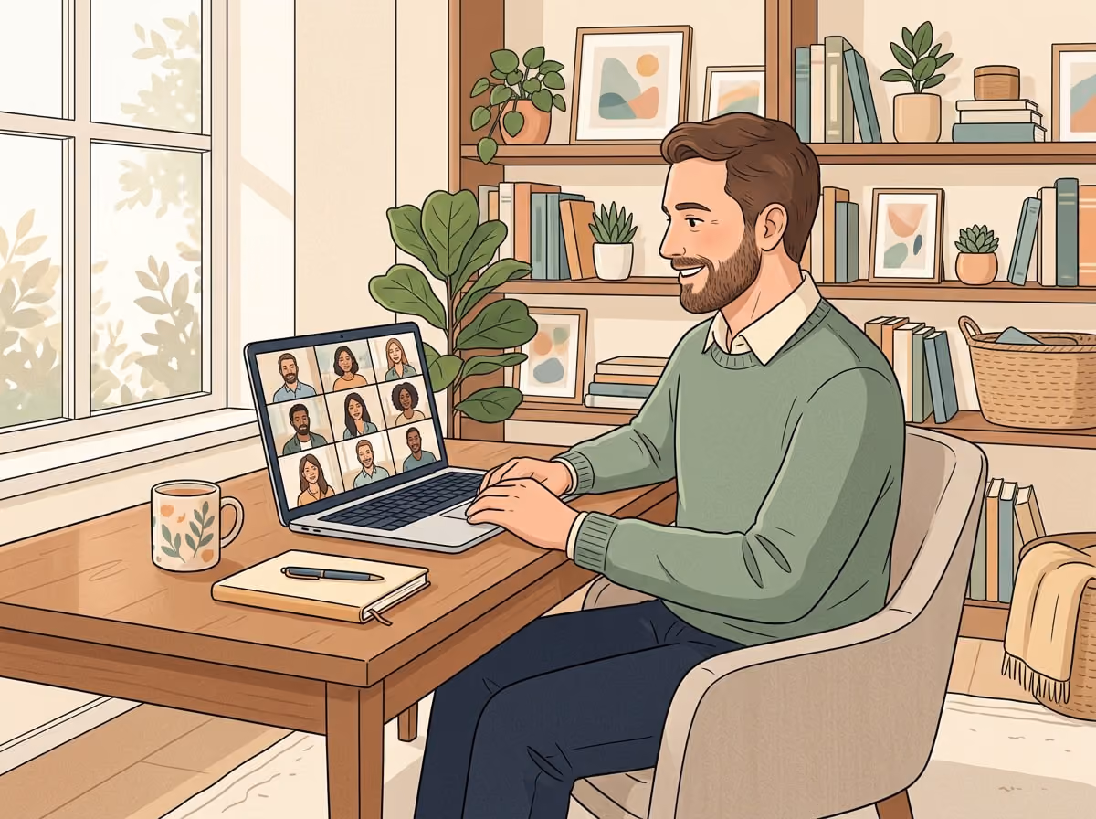 A therapist joins an online EMDR consultation group on a laptop