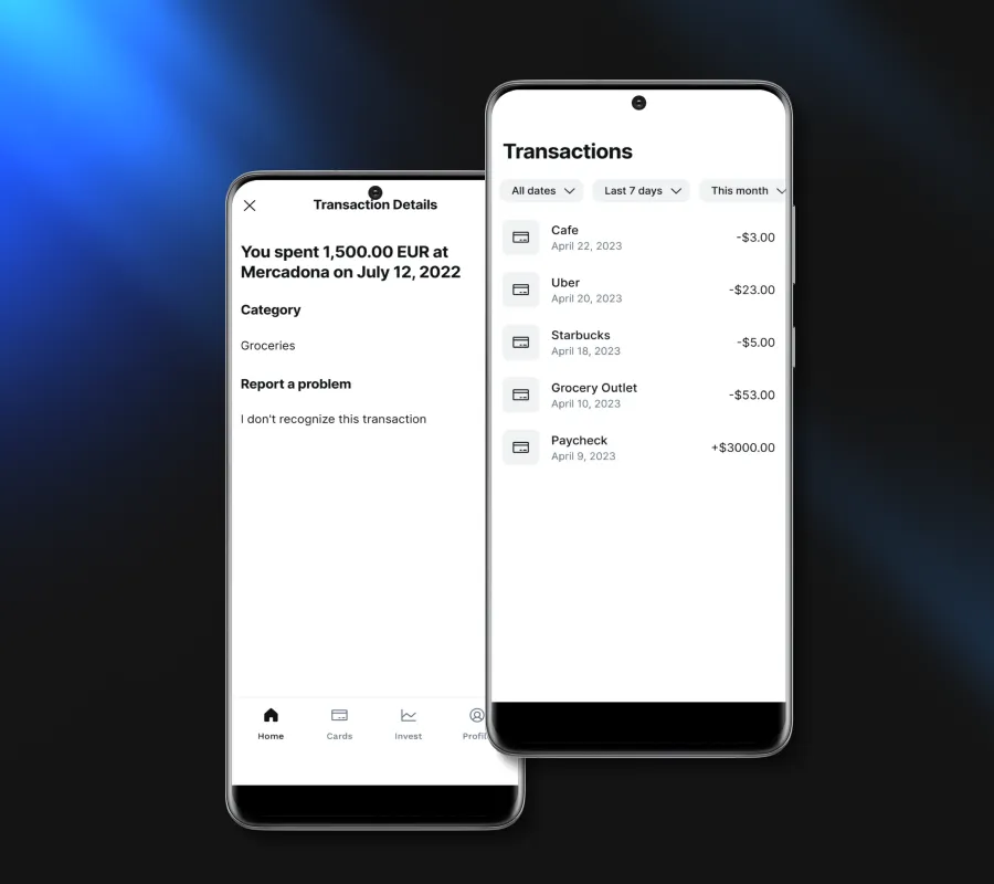 Fintech transaction tracker mobile app