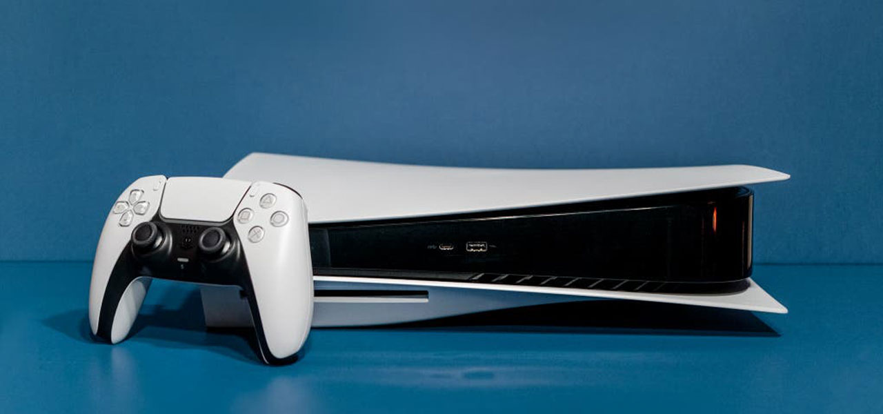 The new, redesigned Playstation 5 shown with the controller.