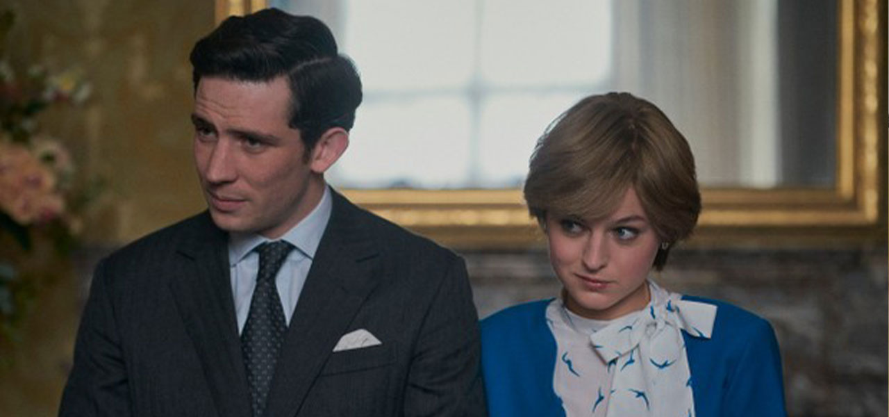 Still shot of Prince Charles and Lady Diana Spencer from The Crown, season 4 on Netflix.