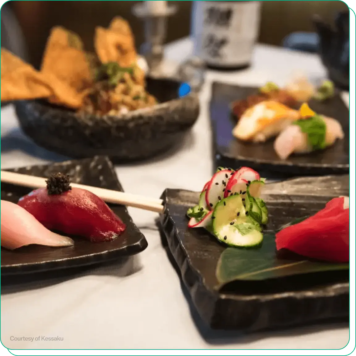 Close up of food at Kessaku restaurant