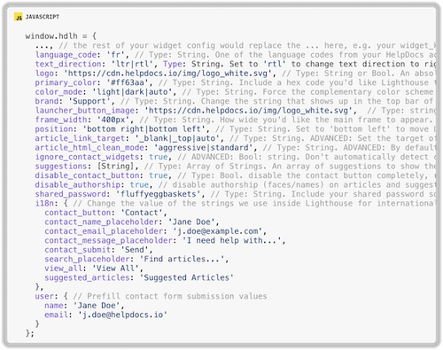 Screenshot of the Lighthouse widget API from our docs