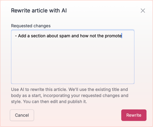 Image of the Rewrite article with AI model