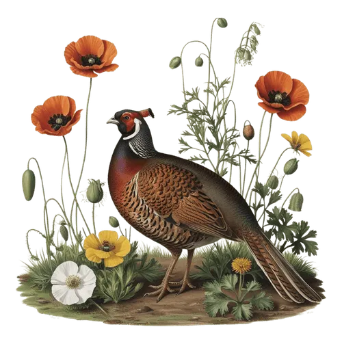 A pheasant amongst some flowers