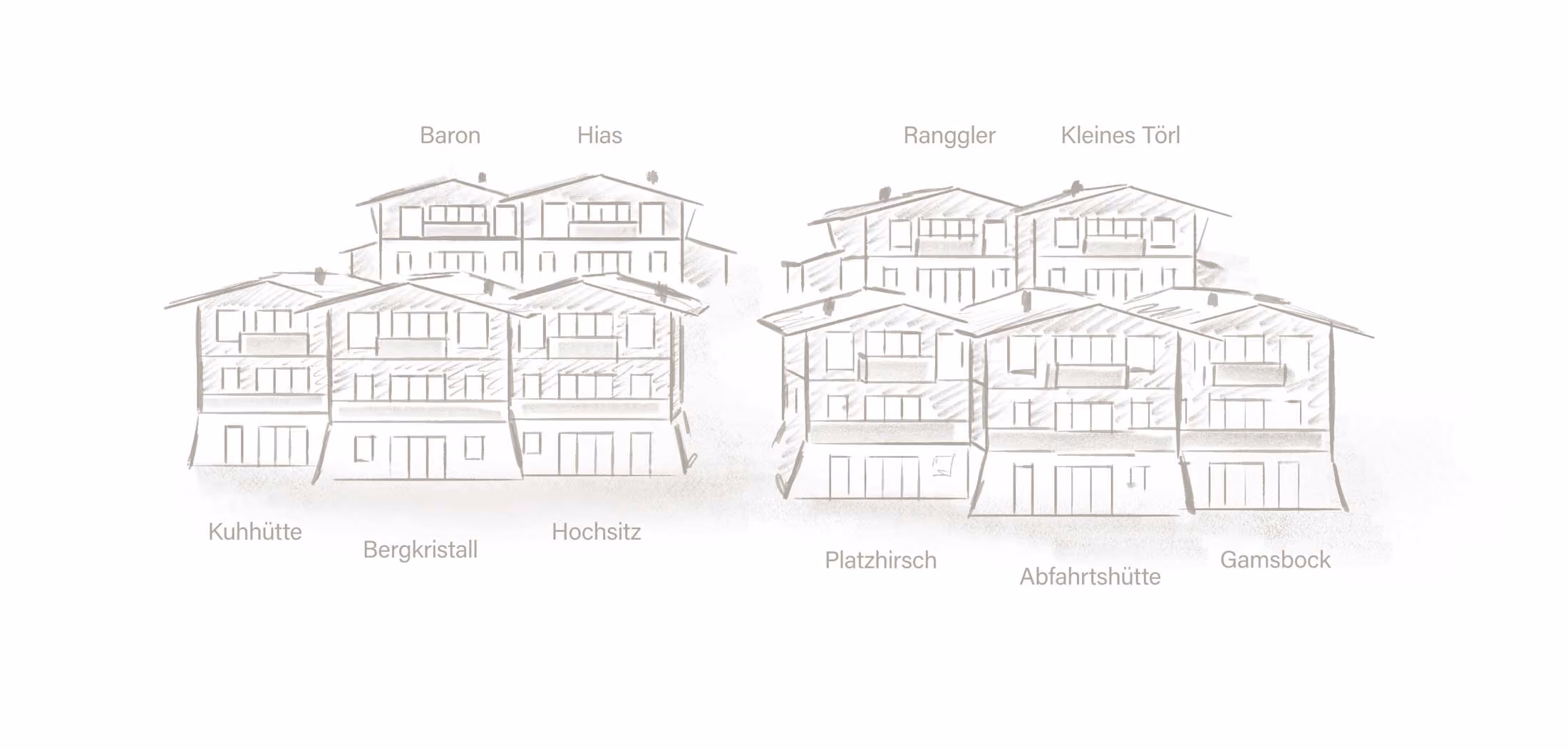 Eine Zeichnung der 10 Wochenbrunn Chalets