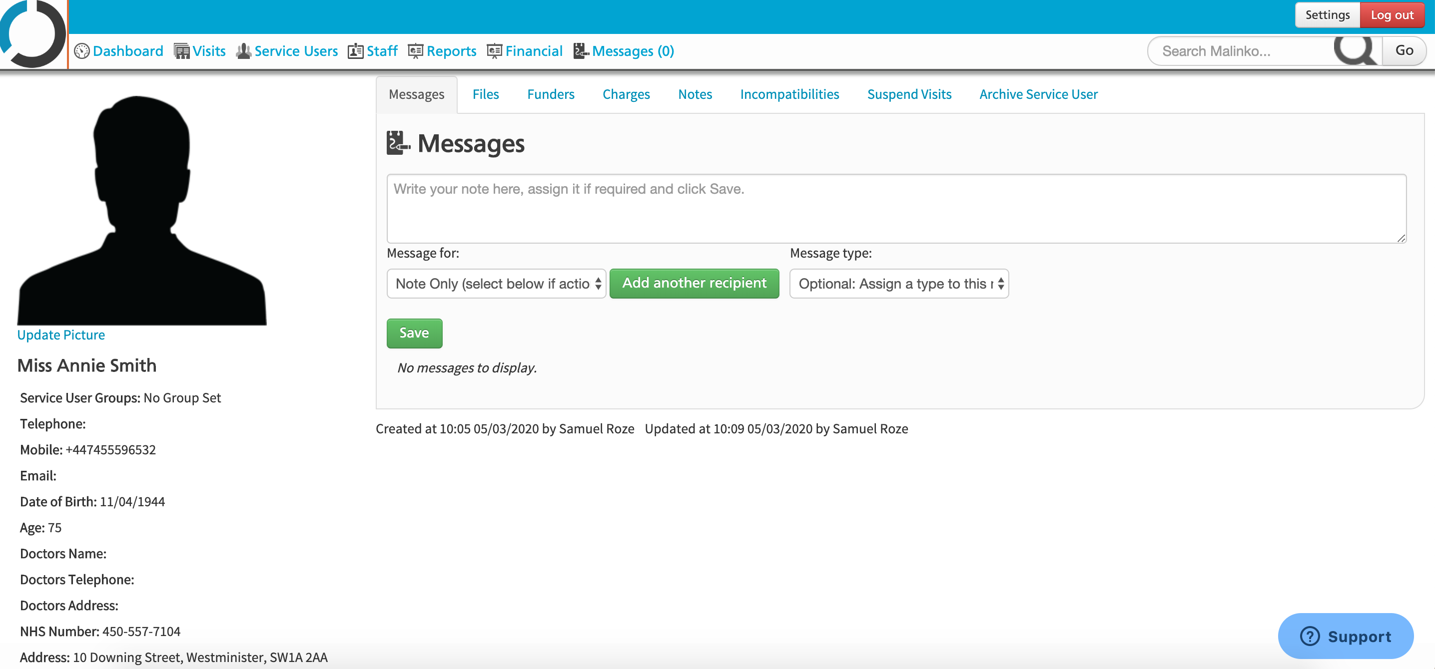 Screen shot of the Malinko user interface