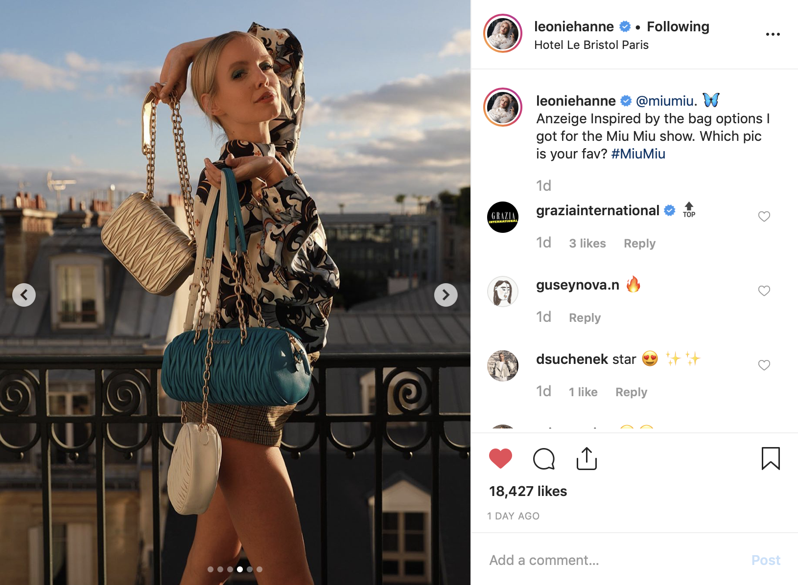 Screen shot of Leonie's Instagram
