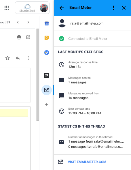 Screenshot of the Email Meter add-on
