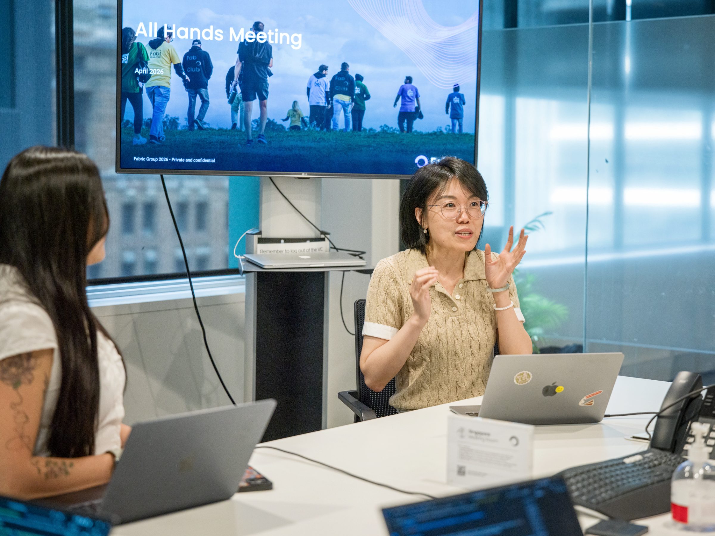 A Fabric colleague talking the team through her work
