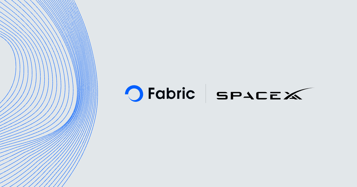 Fabric Group and SpaceXAI logos side by side with the Fabric brand wave in blue