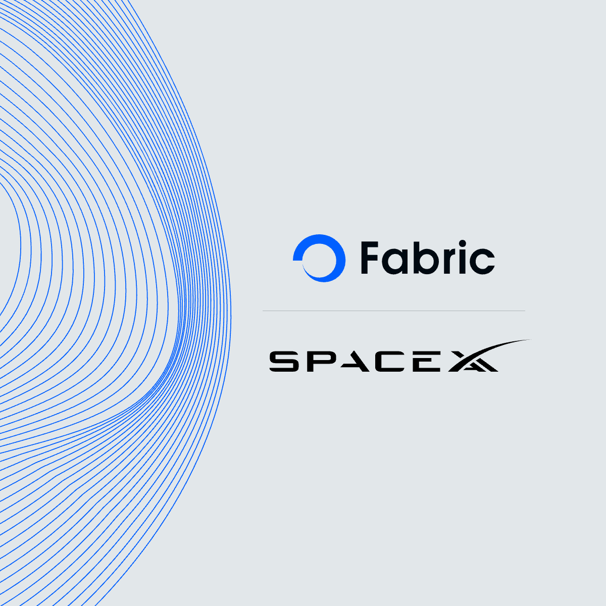 Fabric Group and SpaceXAI logos stacked with the Fabric brand wave in blue
