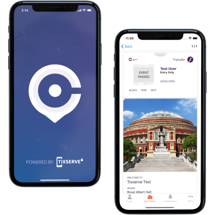 A picture of the Clubspot Tickets app being displayed on a mobile phone