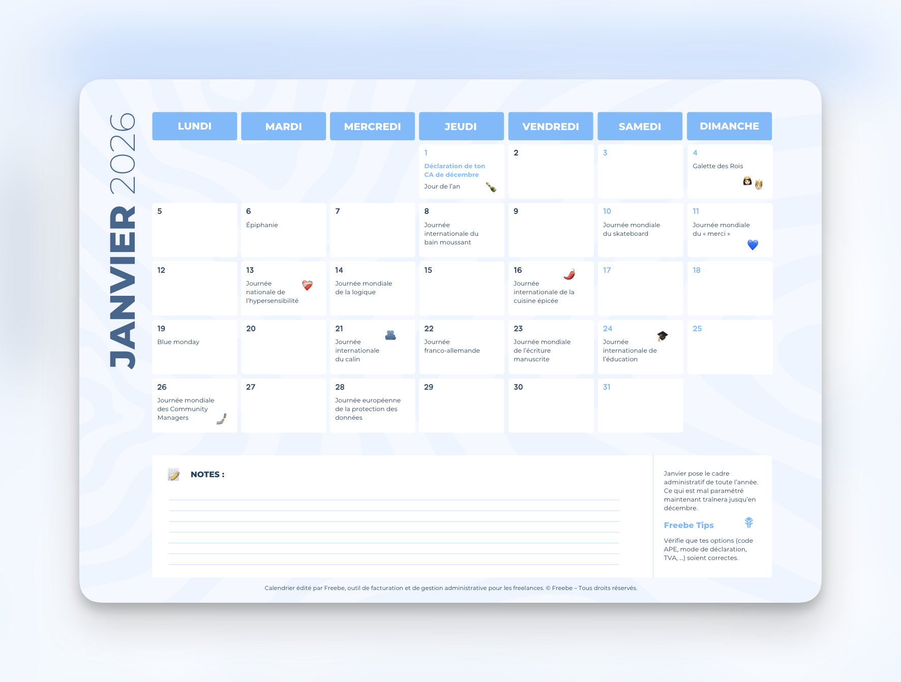 Le calendrier 2026 des micro-entrepreneurs