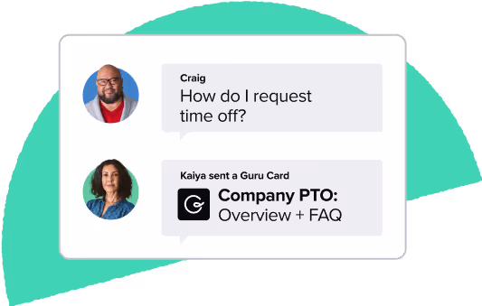A Guru card for Company PTO being shared in a chat message