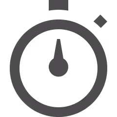 Icon of a stopwatch with a circular dial, central hand pointing upward, and small external buttons.