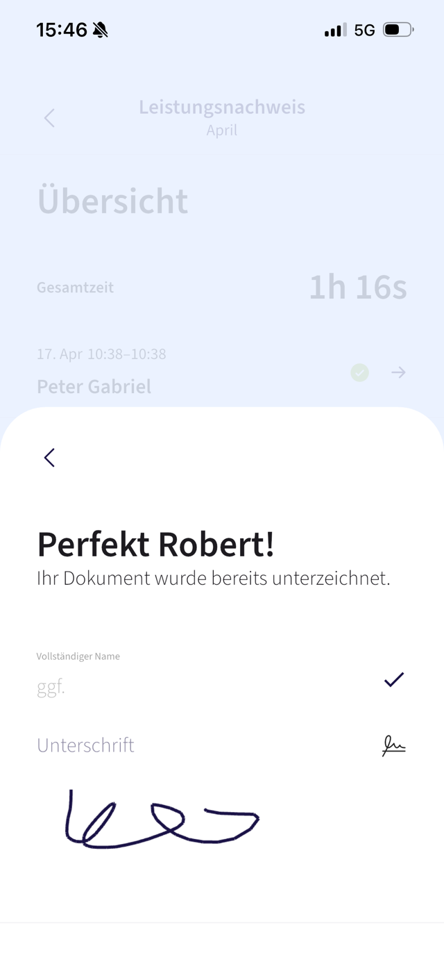 Digitale Unterschrift des Kunden auf dem Smartphone bestätigt den Leistungsnachweis