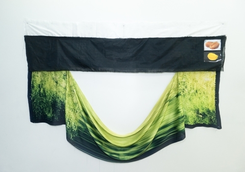 Mandy Franca, 'Carambola', 2022, Satin Silk, Voile, Oil Pastels, C-type, Polymer, 155 x 193 cm. Image courtesy Harlesden High Street and the artist