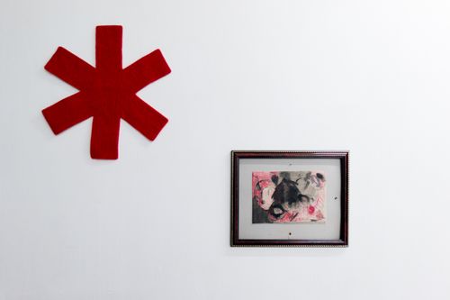 It’s Now or Never Blood, 2022 Acrylic, red/black ballpoint pen, pencil on Natural coloured paper. 14.5 cm x 21 cm. Photography by Jonny Tanna, images courtesy the artist and Harlesden High Street.