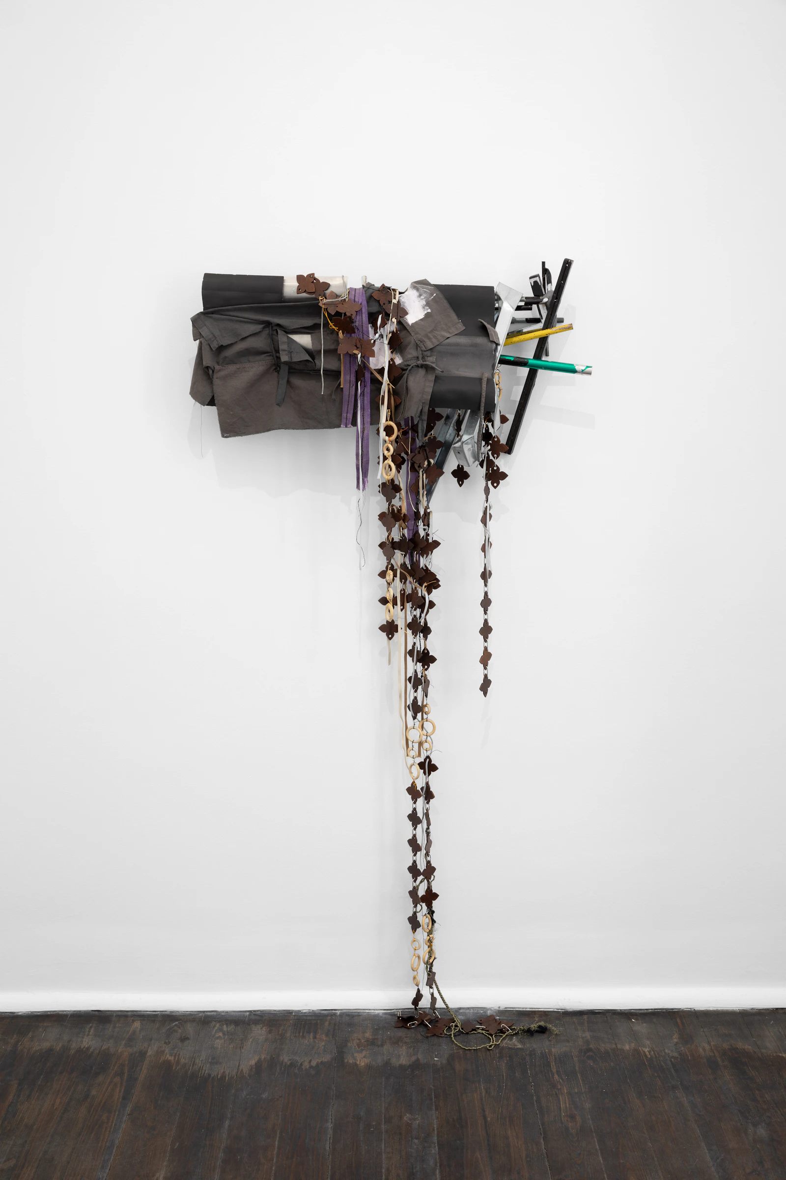 Aidan Duffy, Midnight Problems, 2025, Sculpture - Pigmented Jesmonite, Graphite, Metal, Wood, Textile, Paint, 171 x 79 x 18 cm (67 1/2 x 31 x 7 in)