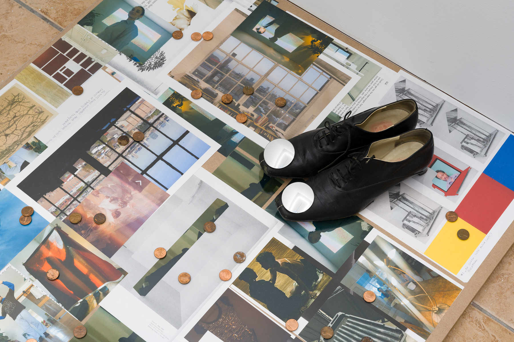 Max Guy Morpheus #6 (Fern), 2025 Juno shoes, 37 1/2, blind spot mirrors, 4 x 10.5 x 7 inches, 10.16 x 26.67 x 17.78 cm