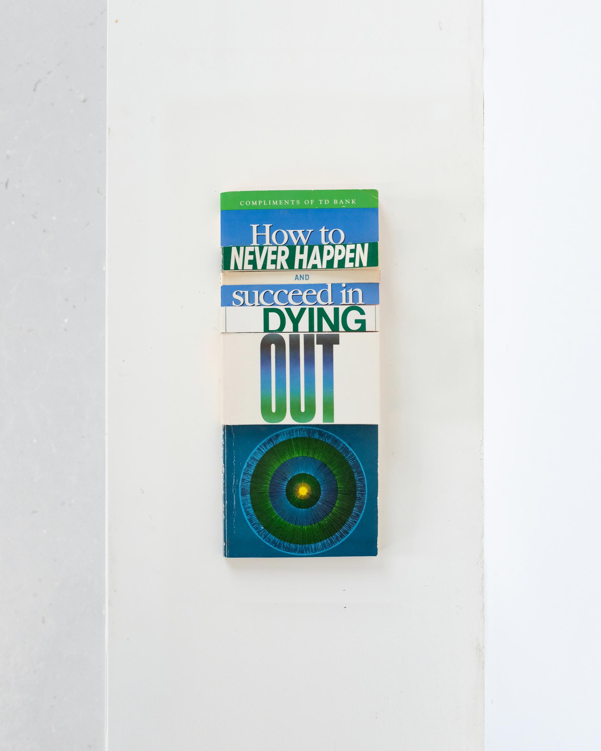 How to NEVER HAPPEN AND succeed in DYING OUT, 2025 Spliced self-help books 24.5 x 10.5 cm