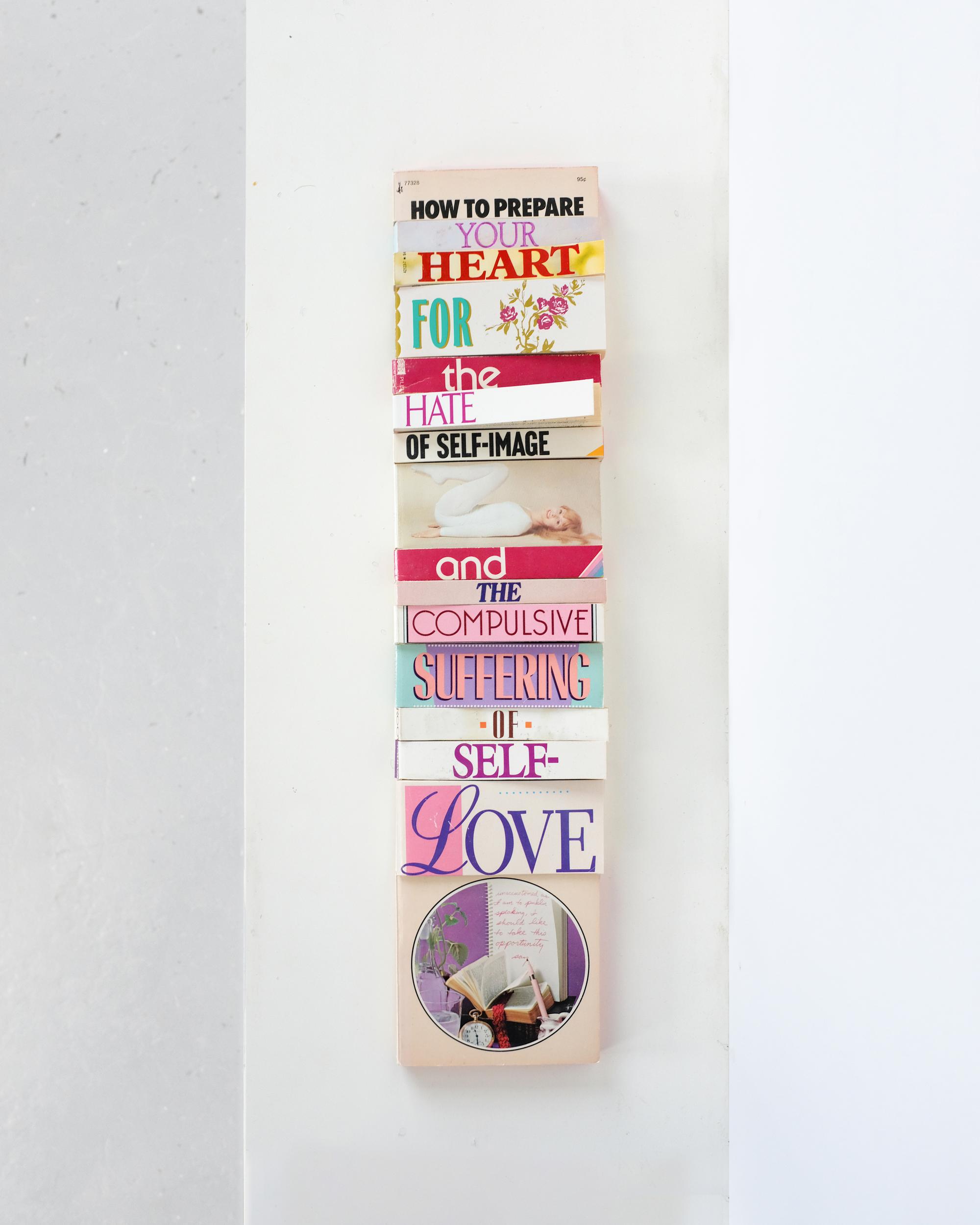 HOW TO PREPARE YOUR HEART FOR the HATE OF SELF-IMAGE and THE COMPULSIVE SUFFERING OF SELF-LOVE, 2025 Spliced self-help books 46 x 10.5 cm