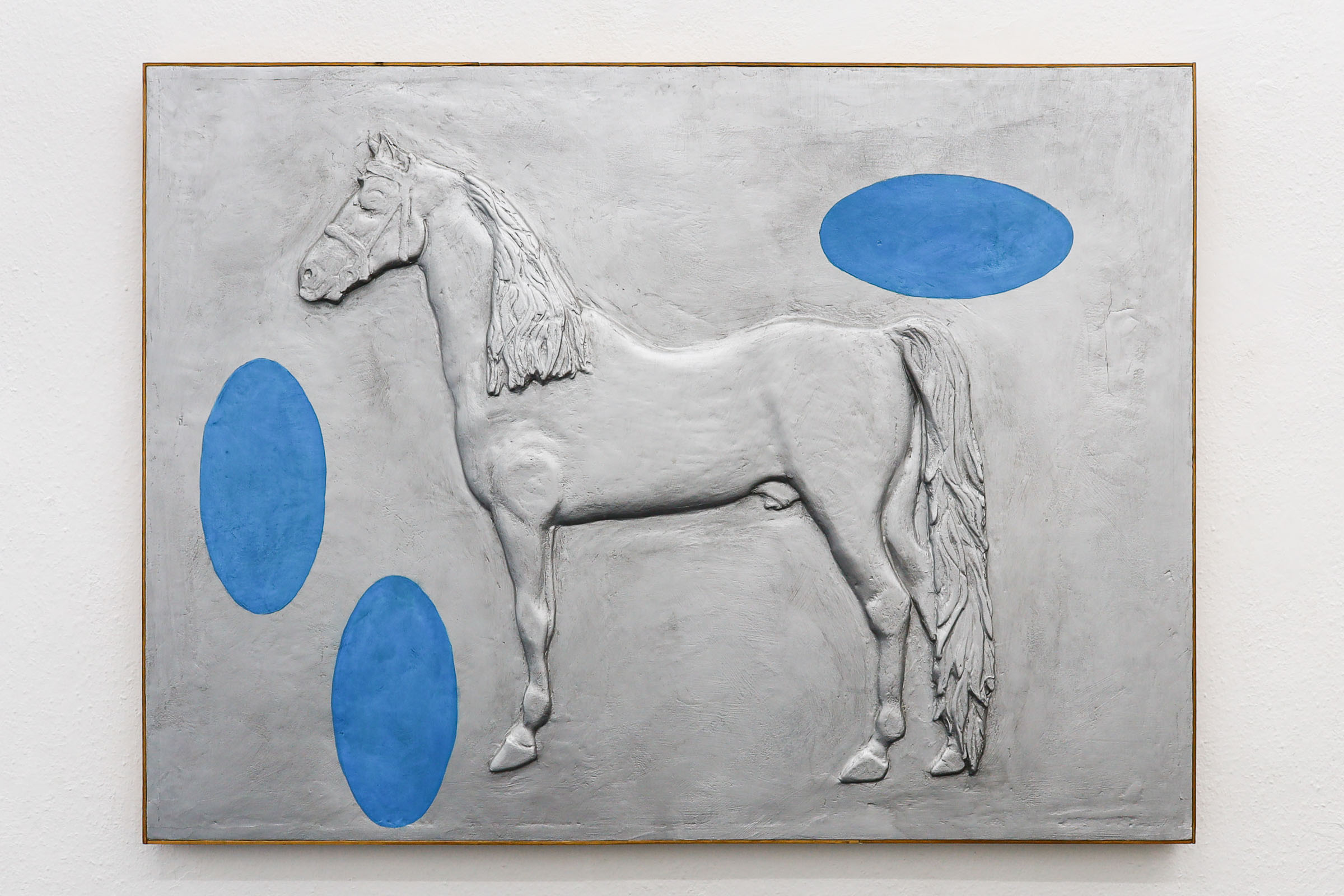 Connor Crawford, Boy horse, 2024, Latex paint, spray paint, acrylic paint, joint compound, XPS foam, wood, artist’s frame, 105cm x 140cm