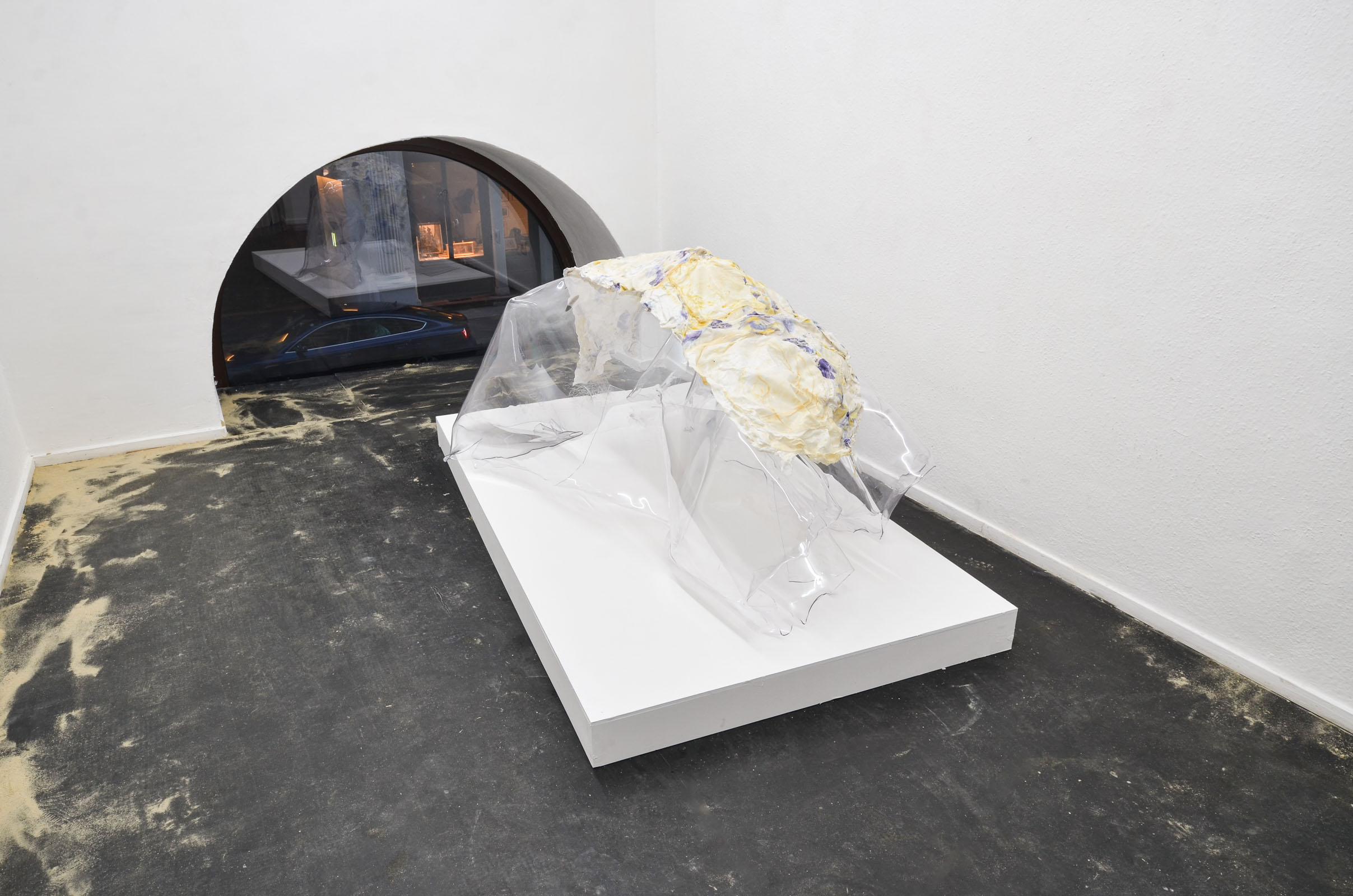 Nanna Kaiser, Schützenhof (single bed), 2025, Latex, PET-G, nightshirt, wisdom tooth, 170cm x 100cm x 70cm
