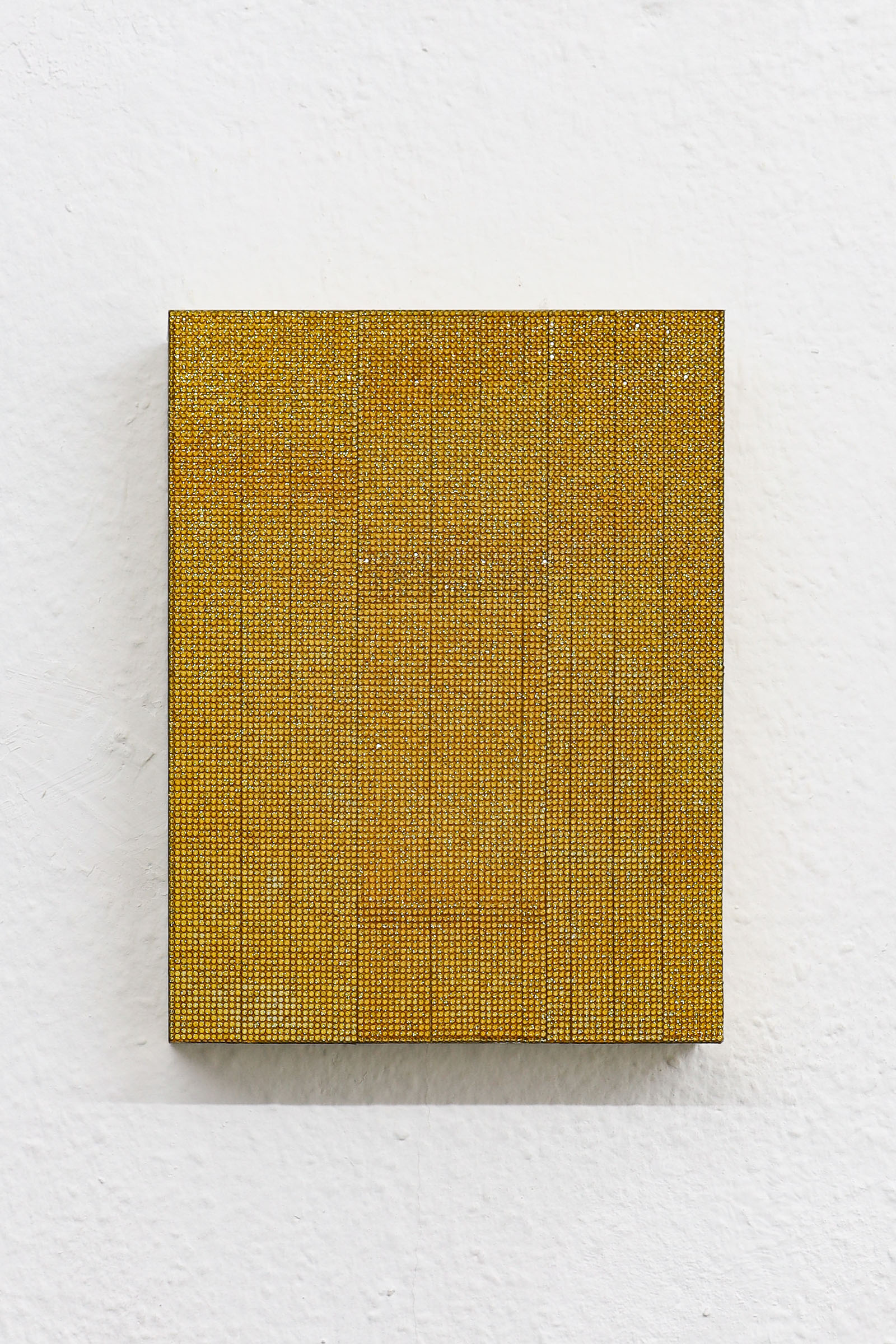 Christophe de Rohan Chabot, Untitled (rhinestone, gold), 2025, Sublimation print, aluminum, rhinestone, aluminum champagne frame, 26,5cm x 20cm x 3,5cm