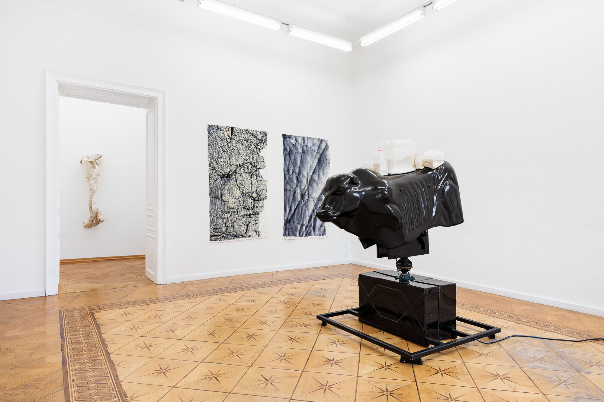 Nina Beier, Lynda Benglis, Alice Channer, installation view The Shed, Croy Nielsen, Vienna, 2025
