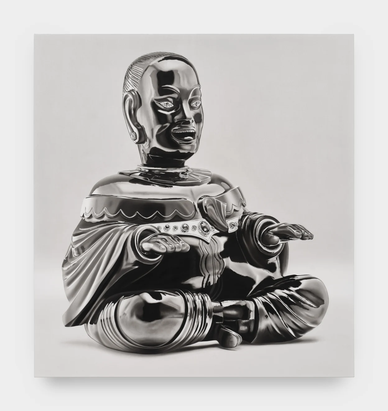 Nihura Montiel, Cartier Buddha, 2025, Charcoal on canvas, 75" H x 70" W, Copyright The Artist
