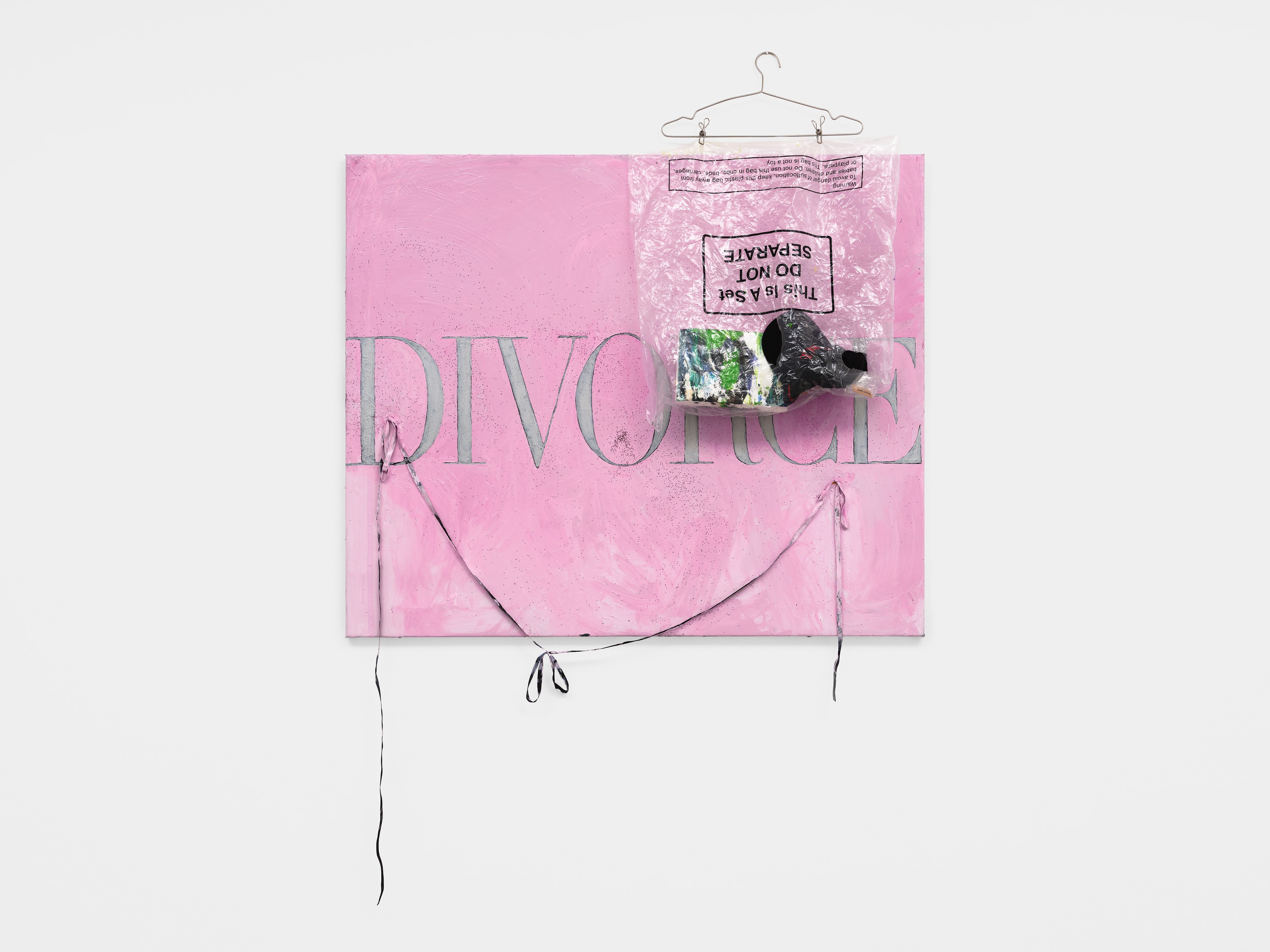 Jasmine Gregory, DIVORCE No. 33, 2025, Oil on linen, ribbon (with oil on foam, hat in a plastic bag and hanger optional), Dimensions variable
