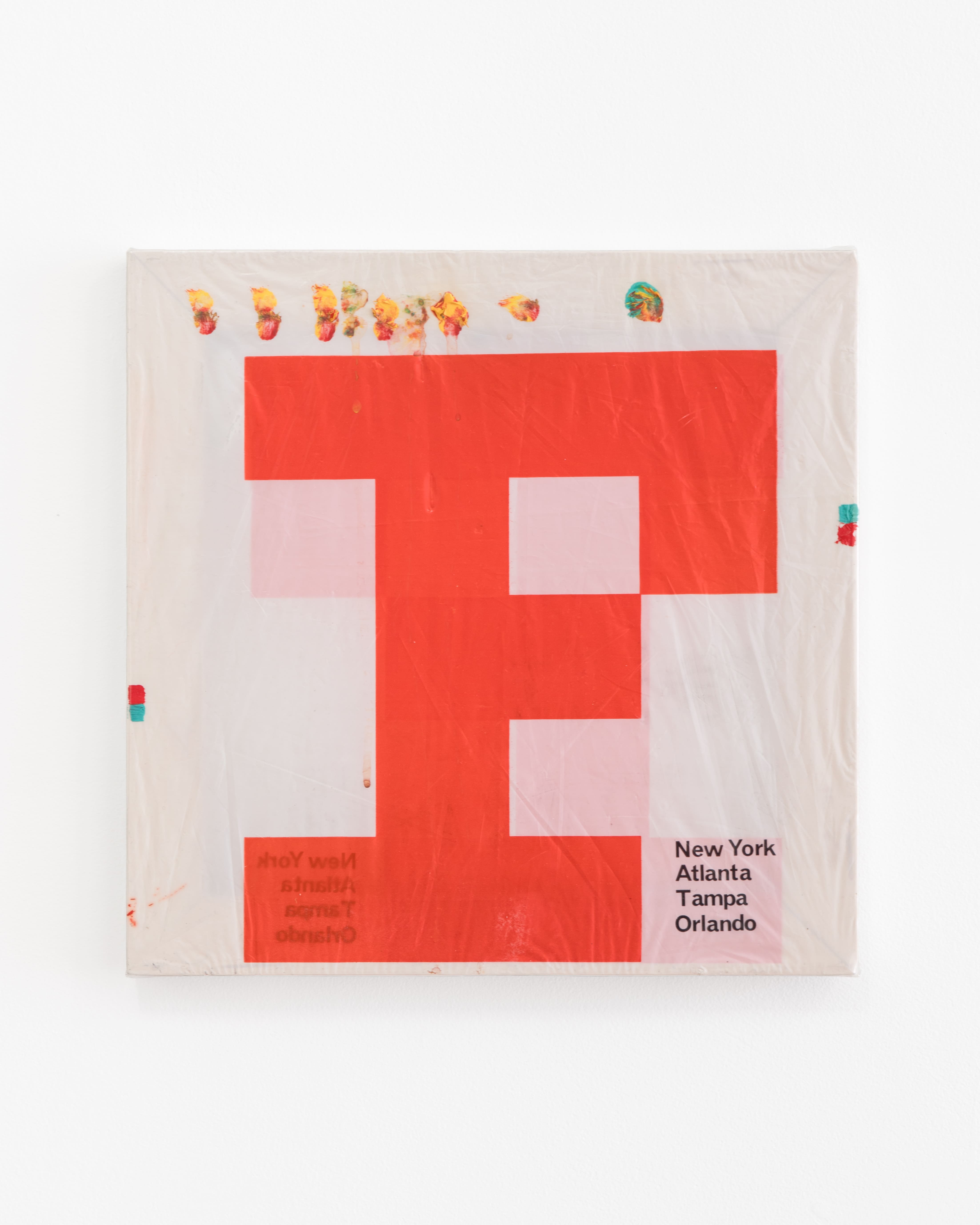 Tam Ochiai, Sam Flax, 1993, Acrylic on shopping bag, vinyl, 15 x 15 inches, courtesy of the artist and Hans Goodrich