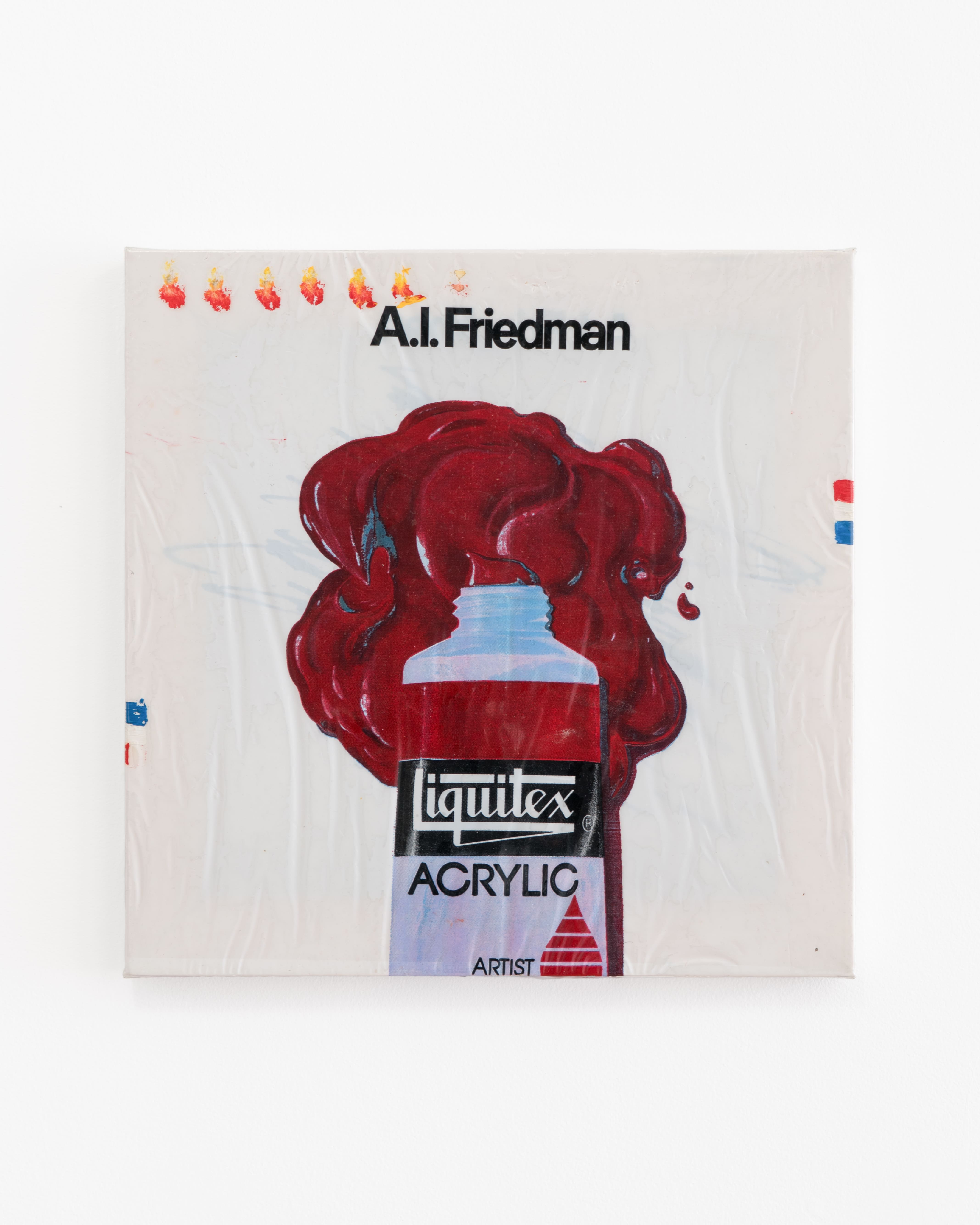 Tam Ochiai, AI. Friedman, c. 1992, Acrylic on shopping bag, vinyl, 15 x 15 inches, courtesy of the artist and Hans Goodrich