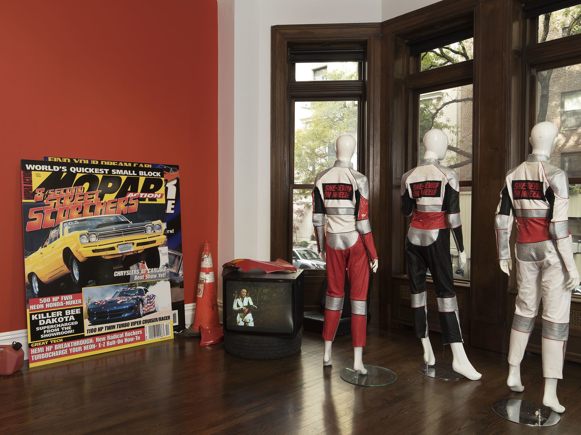 Sylvie Fleury, She-Devils on Wheels Headquarters, 2000, Mixed media Dimensions variable. Courtesy of Sprüth Magers. Photography by John Berens.