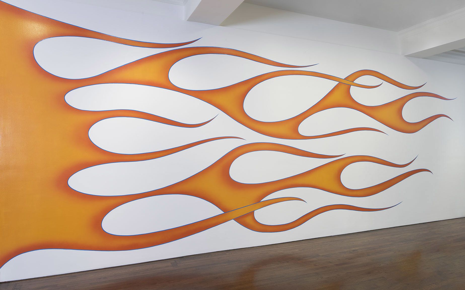 Sylvie Fleury, Flames, 1998/2025, Acrylic on wall Dimensions variable. Courtesy of Sprüth Magers. Photography by John Berens.