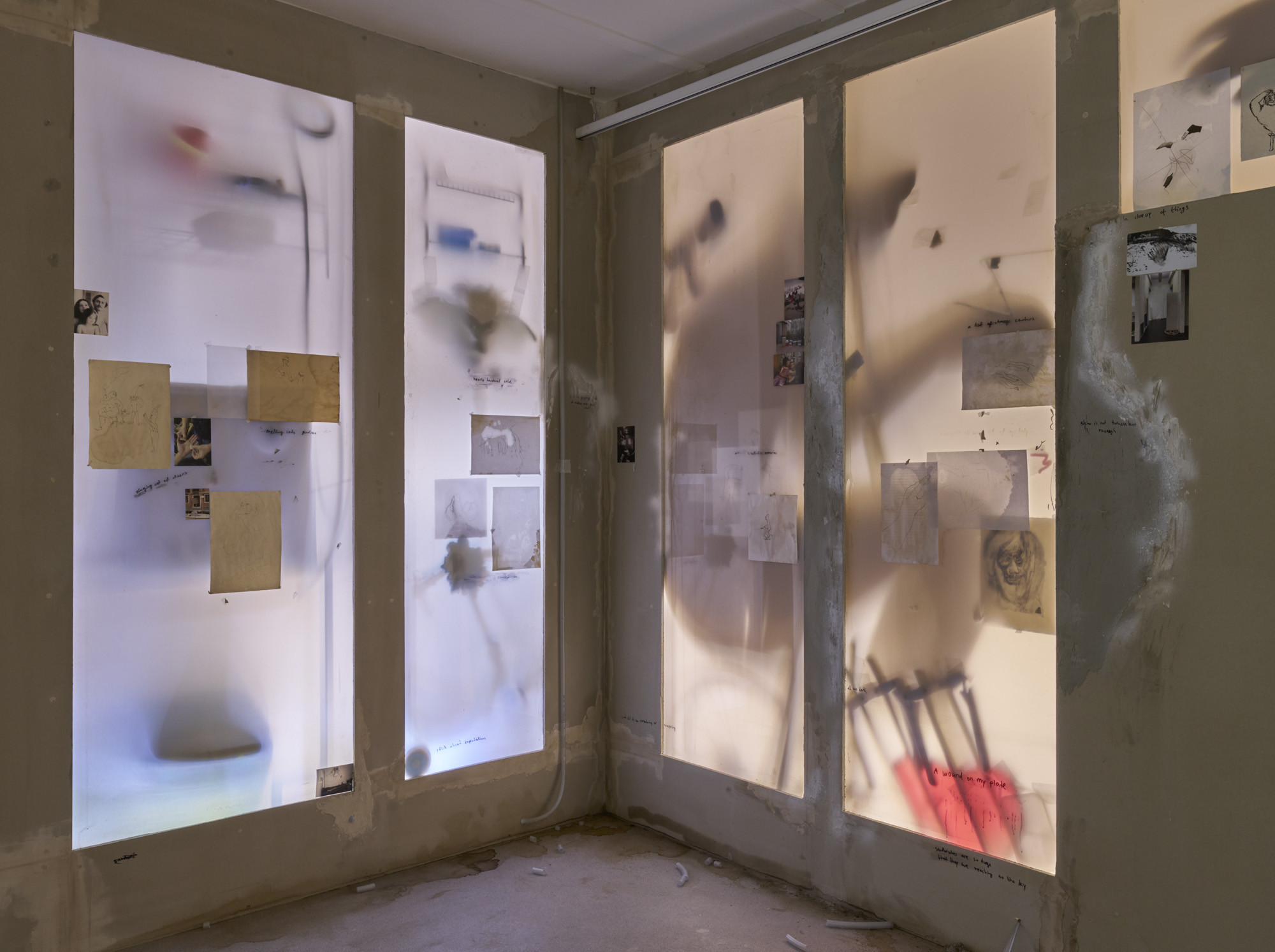 Installation view, a wound on my plate, 2025, courtesy of the artist and Raven Row.