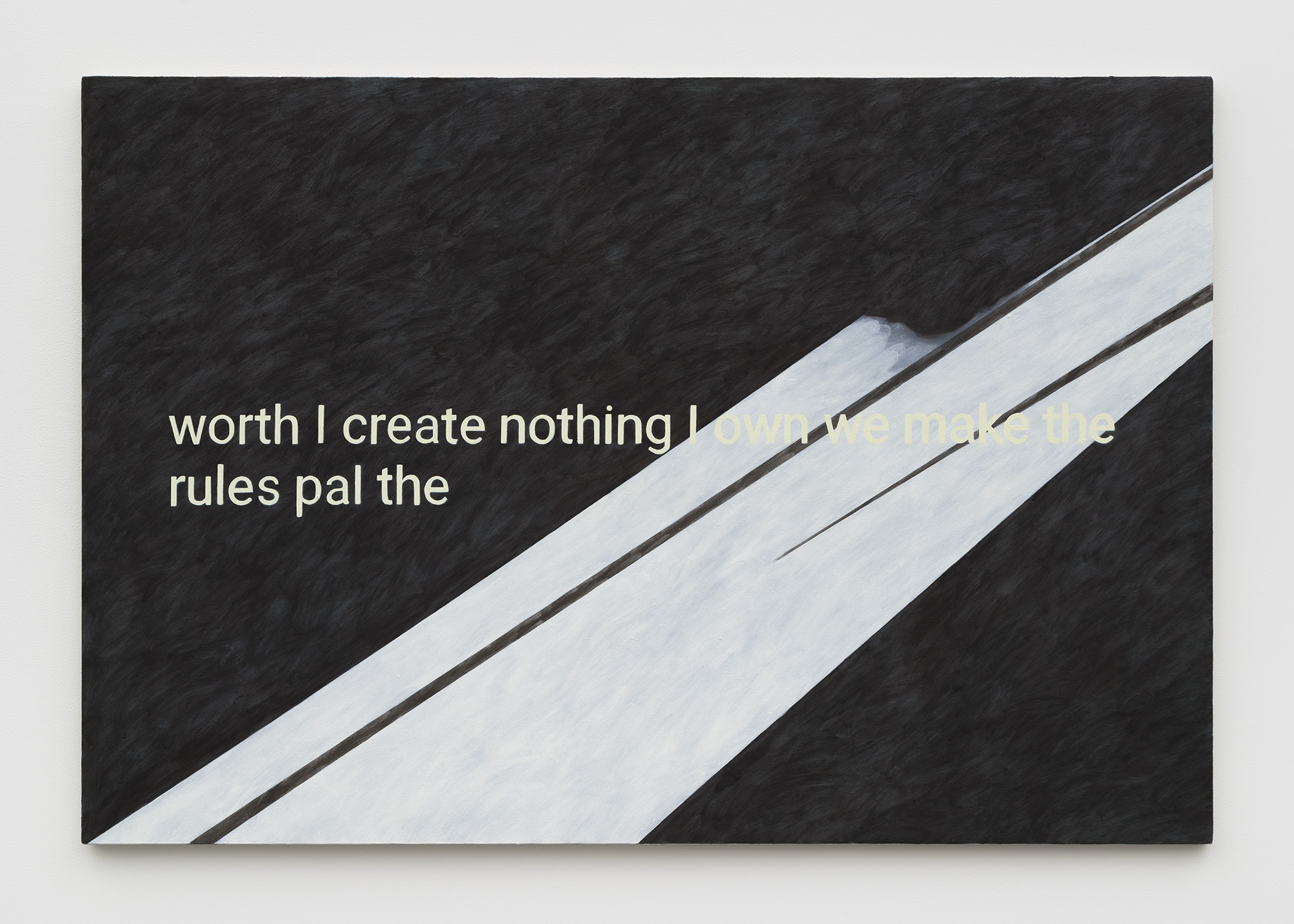 Carolyn Forrester, American Express, 2025, Oil on linen, 38 x 56 in (96.5 x 142.2 cm). Courtesy of the artist and Chapter NY.