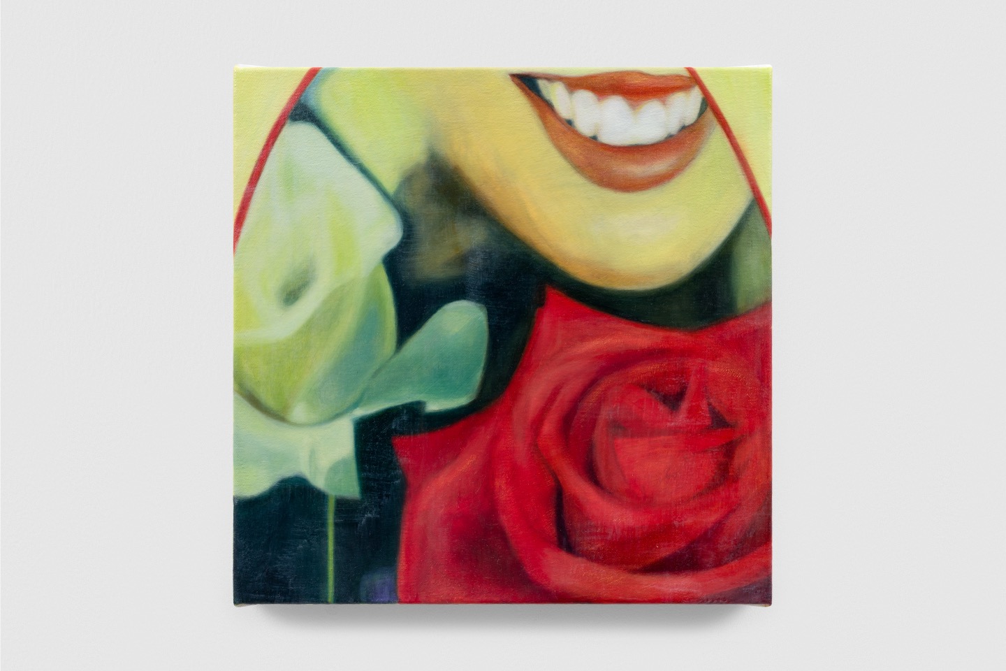 Tasneem Sarkez, Oud Mood, 2025, Oil on linen 15 x 15 x 1 ½ in., courtesy of the artist and Romance Gallery.