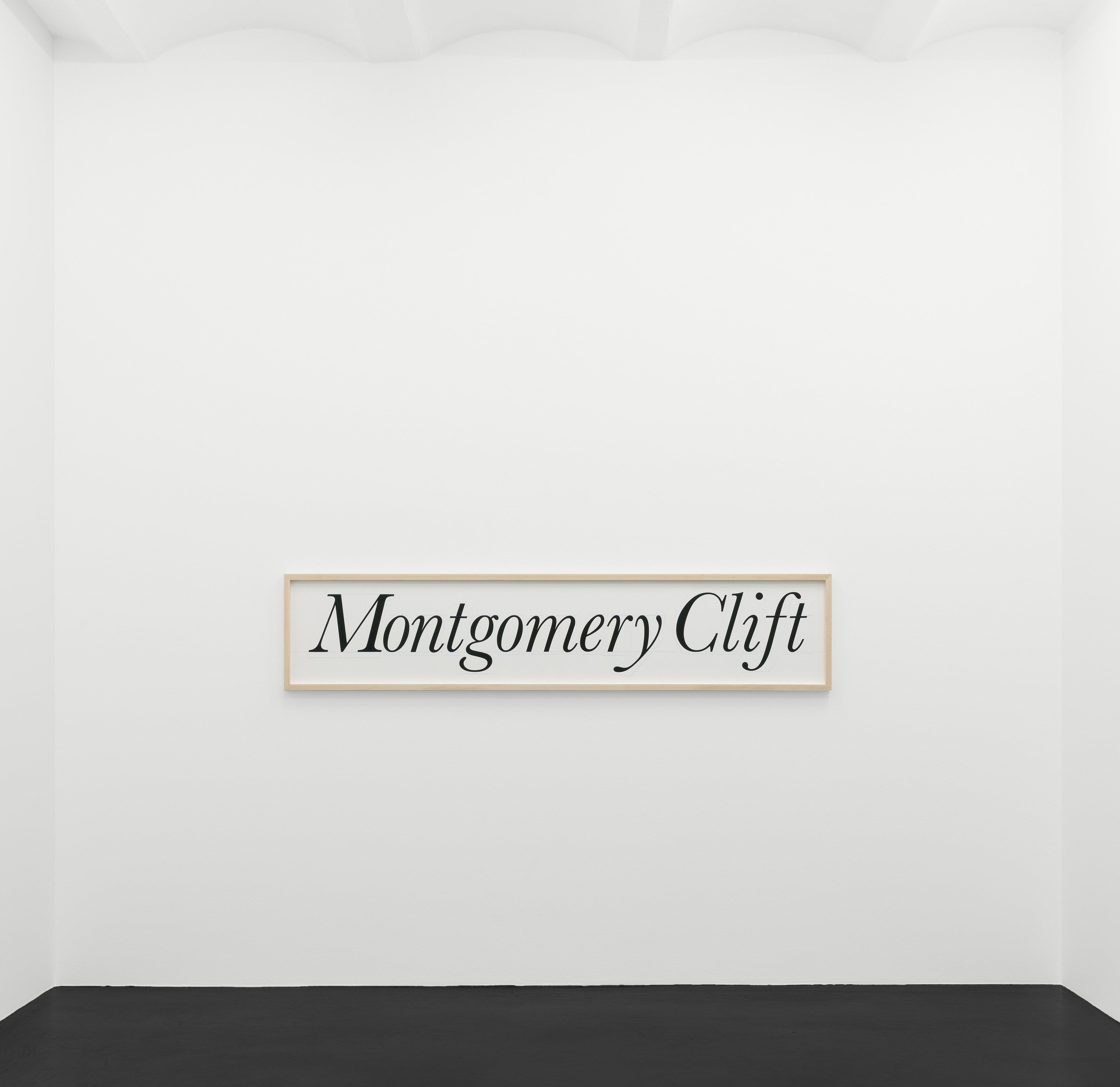 Larry Johnson, Untitled (Montgomery Clift, Large), 2026, printed paper, rubber cement, pencil, museum board, 47 x 223.5 cm (framed). Installation view Galerie Buchholz, Köln 2026. Courtesy of the artist and Galerie Buchholz.