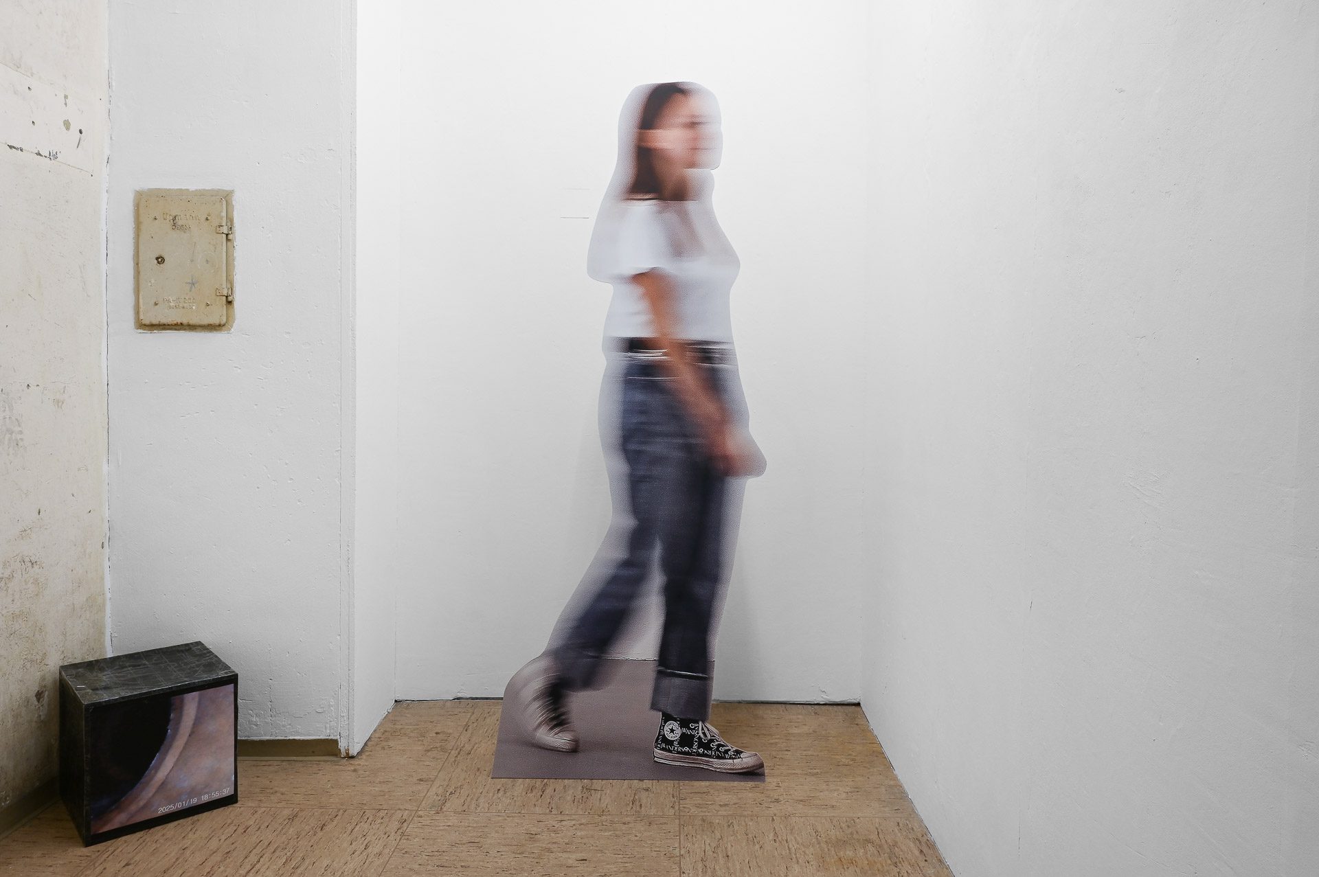 Jan Domicz, "Peoples" (installation view), 2024, dimensions variable, CAConrad, Jan Domicz, Gina Folly, Germaine Koh, Devin T. Mays, Sean Morel (organized by u), "Brain in a Pipe" at Kaiserwache, Freiburg im Breisgau, 2026. Images courtesy of the artists and Kaiserwache. Photo: Stefan Lux.