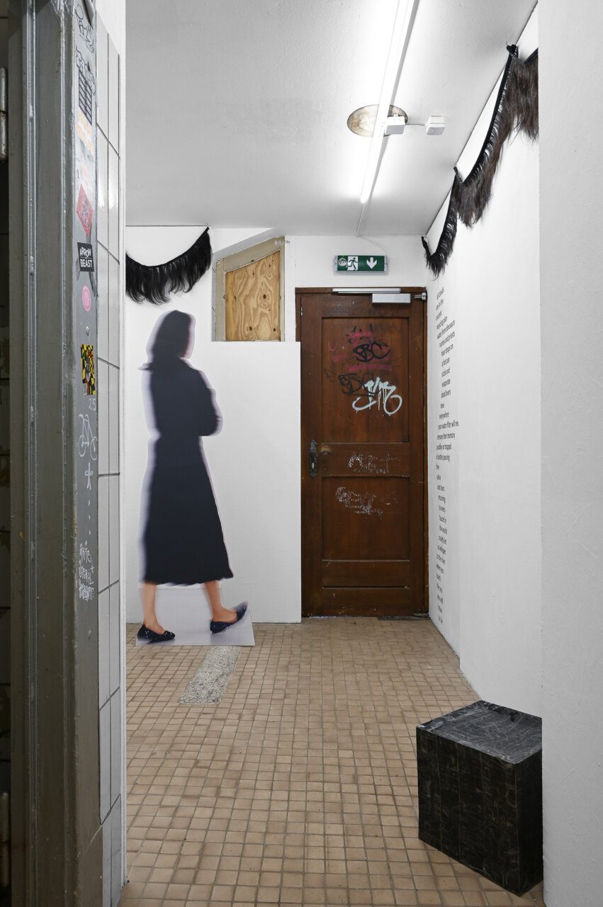 Devin T. Mays, "Held," 2023/2026, dimensions variable. CAConrad, Jan Domicz, Gina Folly, Germaine Koh, Devin T. Mays, Sean Morel (organized by u), "Brain in a Pipe" at Kaiserwache, Freiburg im Breisgau, 2026. Images courtesy of the artists and Kaiserwache. Photo: Stefan Lux.