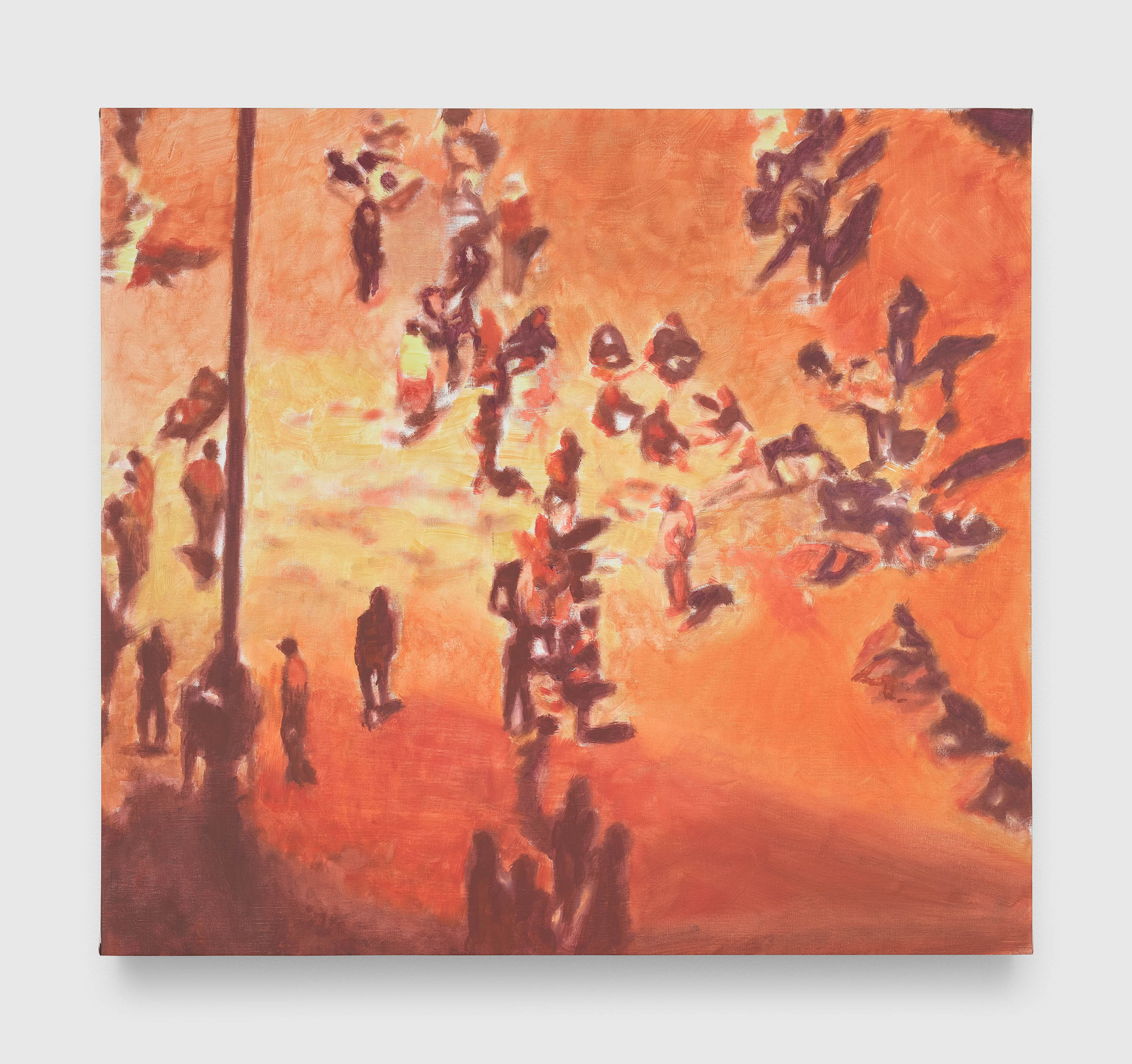 Luc Tuymans, Migrants, 2025, Oil on canvas, 36 7/8 x 40 3/4 inches (93.7 x 103.5 cm). Courtesy of the artist and David Zwirner.