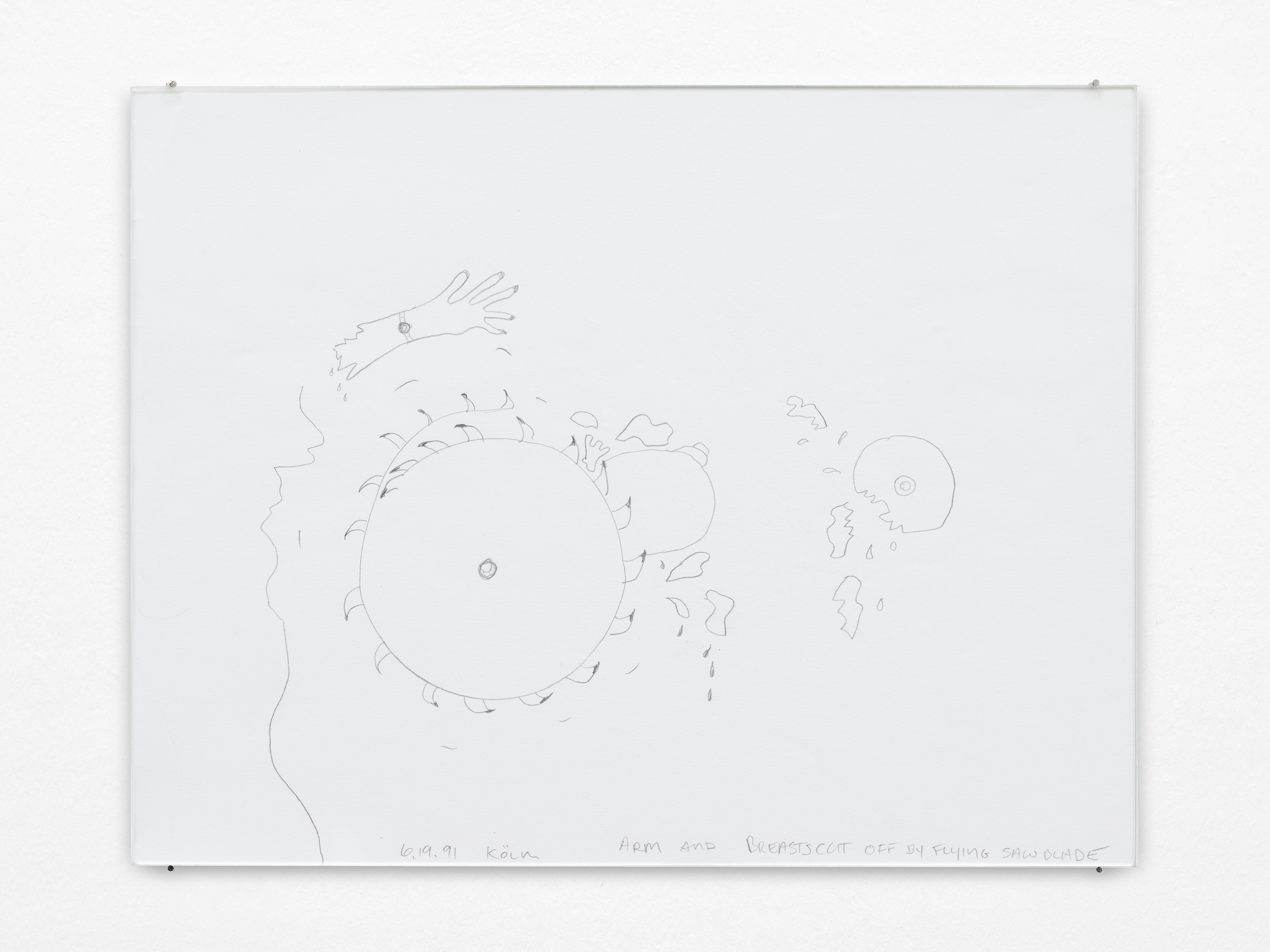 Julia Scher, Untitled, 1991, Pencil on paper, 21,6 × 28 cm / 8 ½ × 11 in. Courtesy of the artist and DREI.