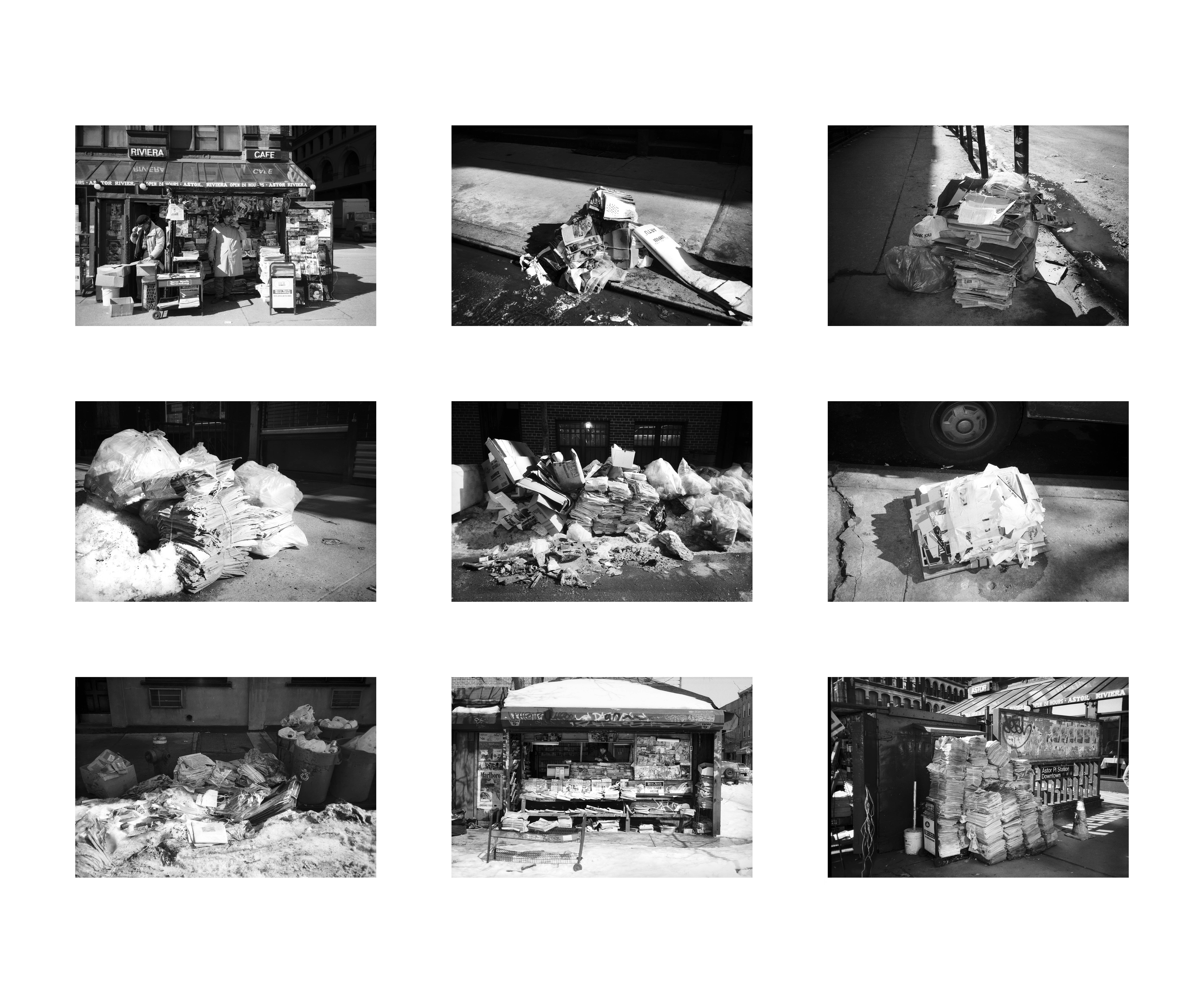 Moyra Davey, Newsprint Grid, 1993-2025, Pigment print on Hahnemühle Photorag Baryta, 315gsm, 50.8 × 60.9 cm (20" × 24"). Courtesy of the artist and greengrassi, London.