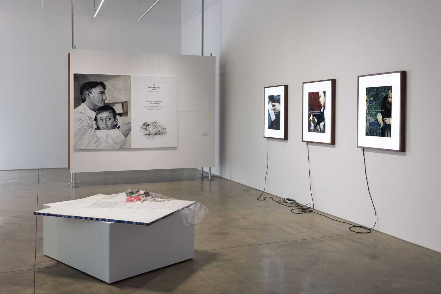 Installation view, Genuine Fake Premium Economy: Jenna Bliss, Buck Ellison & Jasmine Gregory, Institute of Contemporary Arts, London, 2026. Photo: Rob Harris.