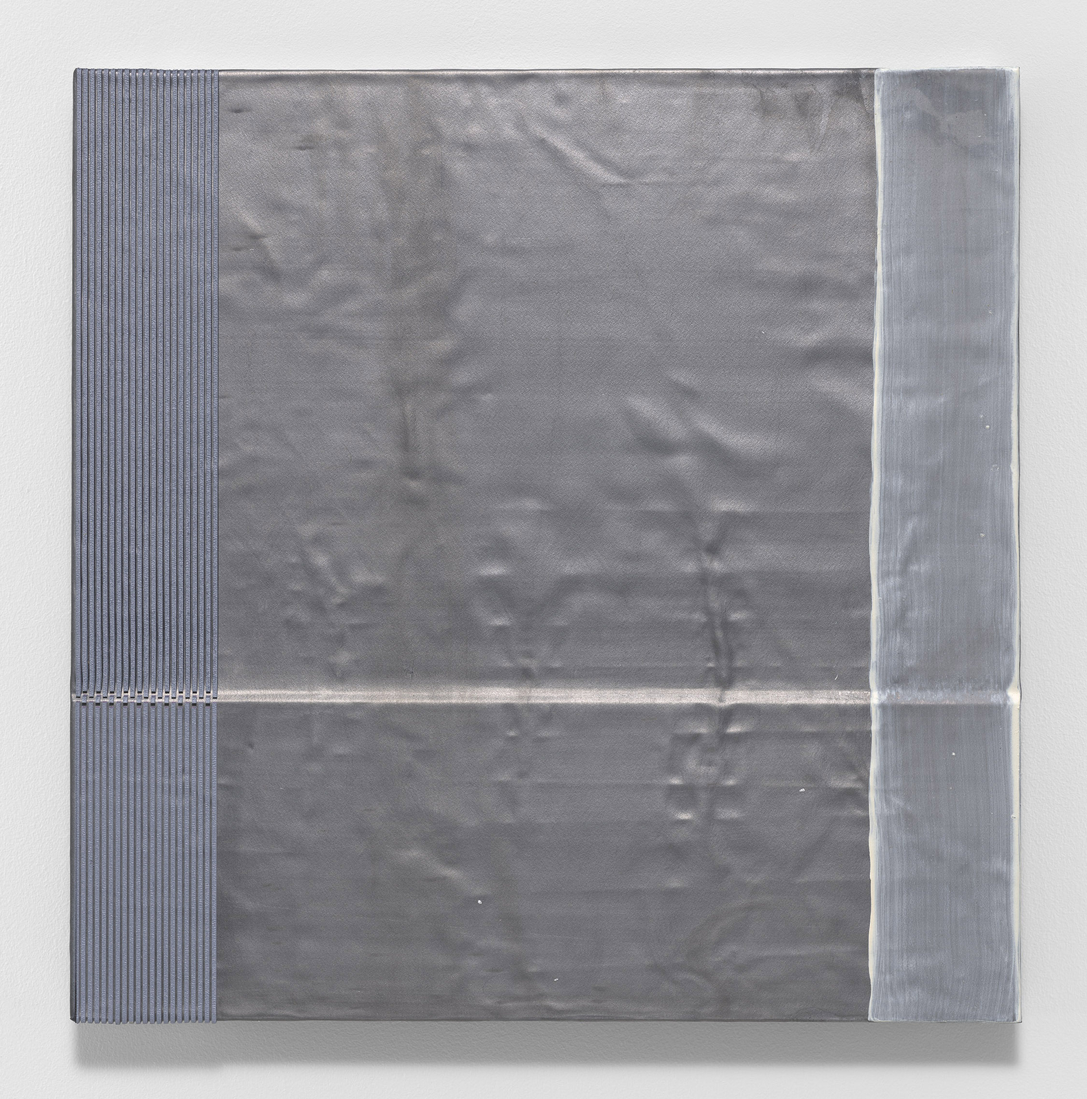 Seth Price, Untitled, 2026, Acrylic paint and additive print on sealed lead 18 1/8 x 18 1/8 x 1 in 46 x 46 x 2.5 cm (SPR 26/006). Courtesy of the artist and Petzel Gallery.