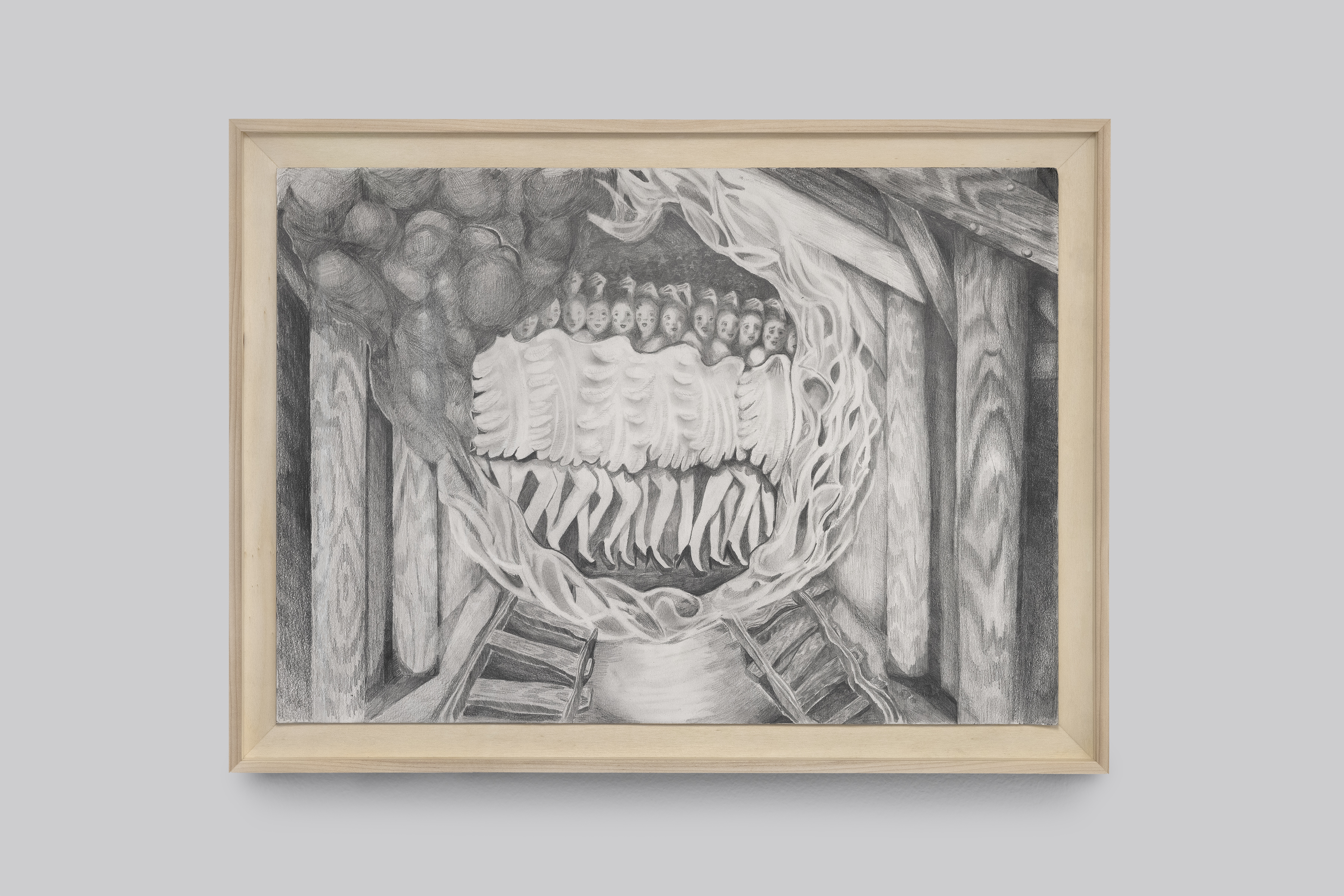 Oliver Elphick, Mine Fire, 2022, Graphite on paper 49 x 66.5 x 3 cm (framed). Photography by Dominique Croshaw, courtesy of NEVEN and the artists.