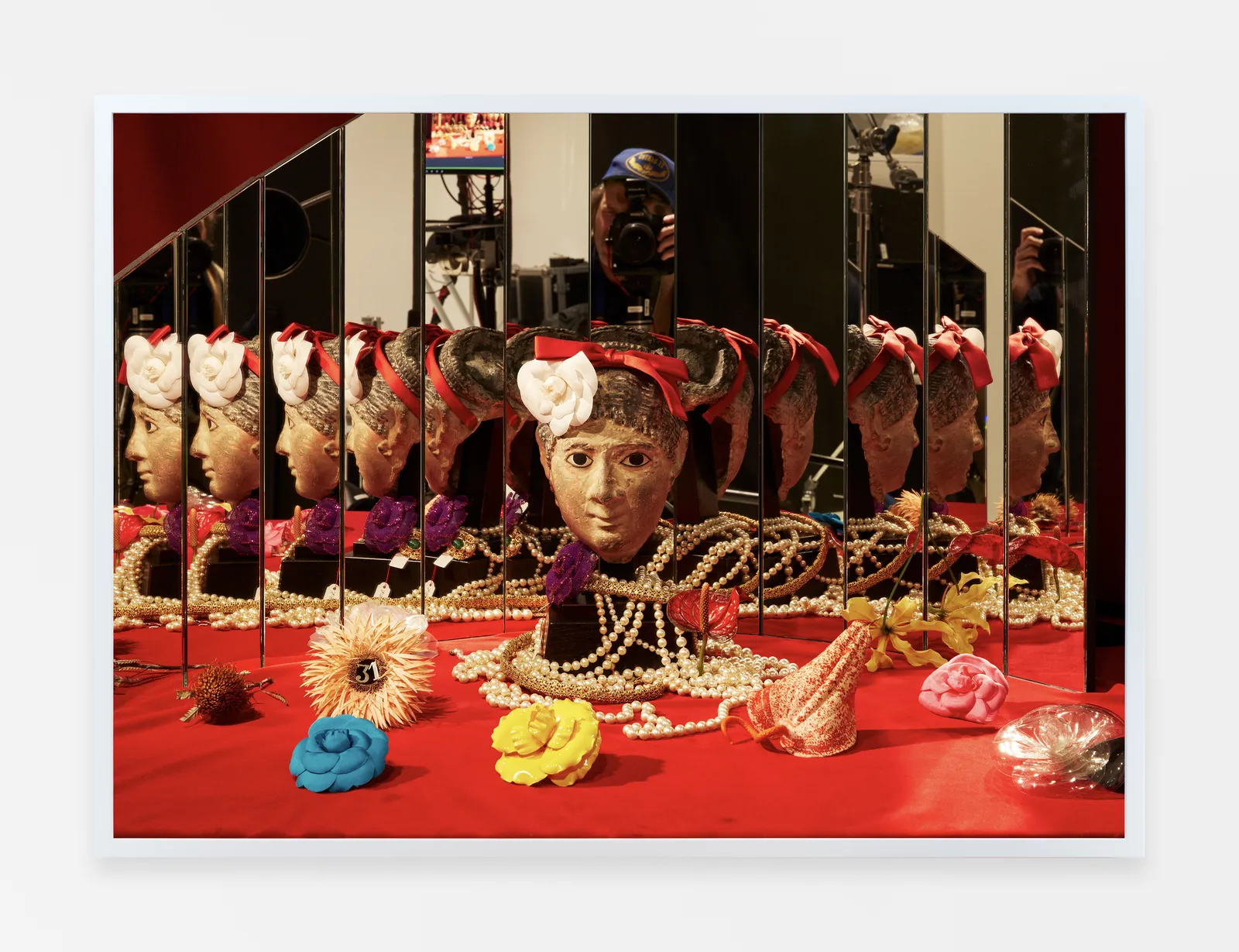 Roe Ethridge, Egyptian Funerary Mask and Me, 2025, UV Cured Pigment Print on Yupo, 50 x 70 inches (127 x 177.8 cm) Edition of 5. Courtesy of the artist and Anton Kern Gallery.