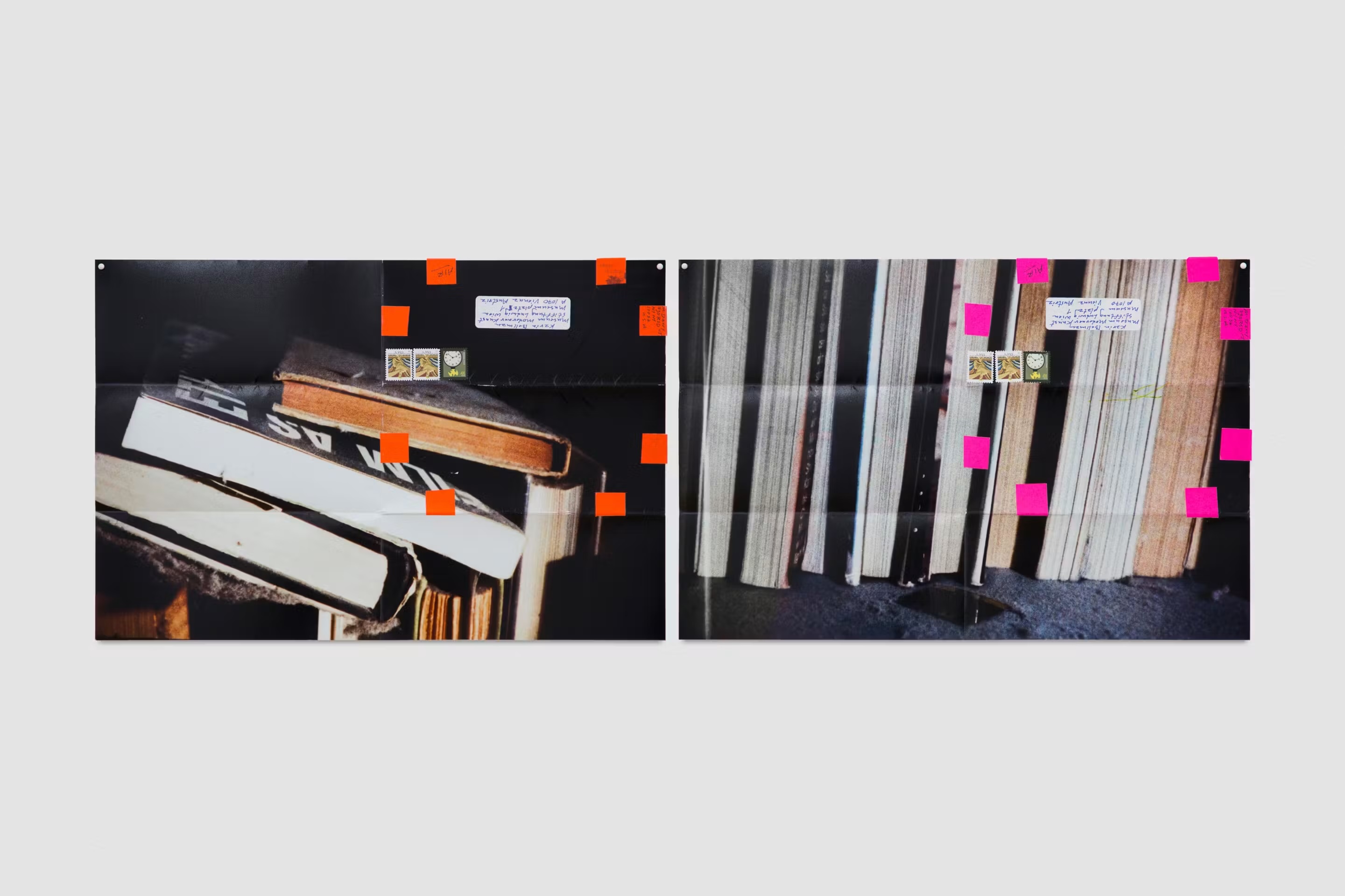 Moyra Davey, Of Jane (Film As), 2014, 2 c-prints, tape, postage, ink, 30.5 × 92 cm. Courtesy of the artist and Brunette Coleman.